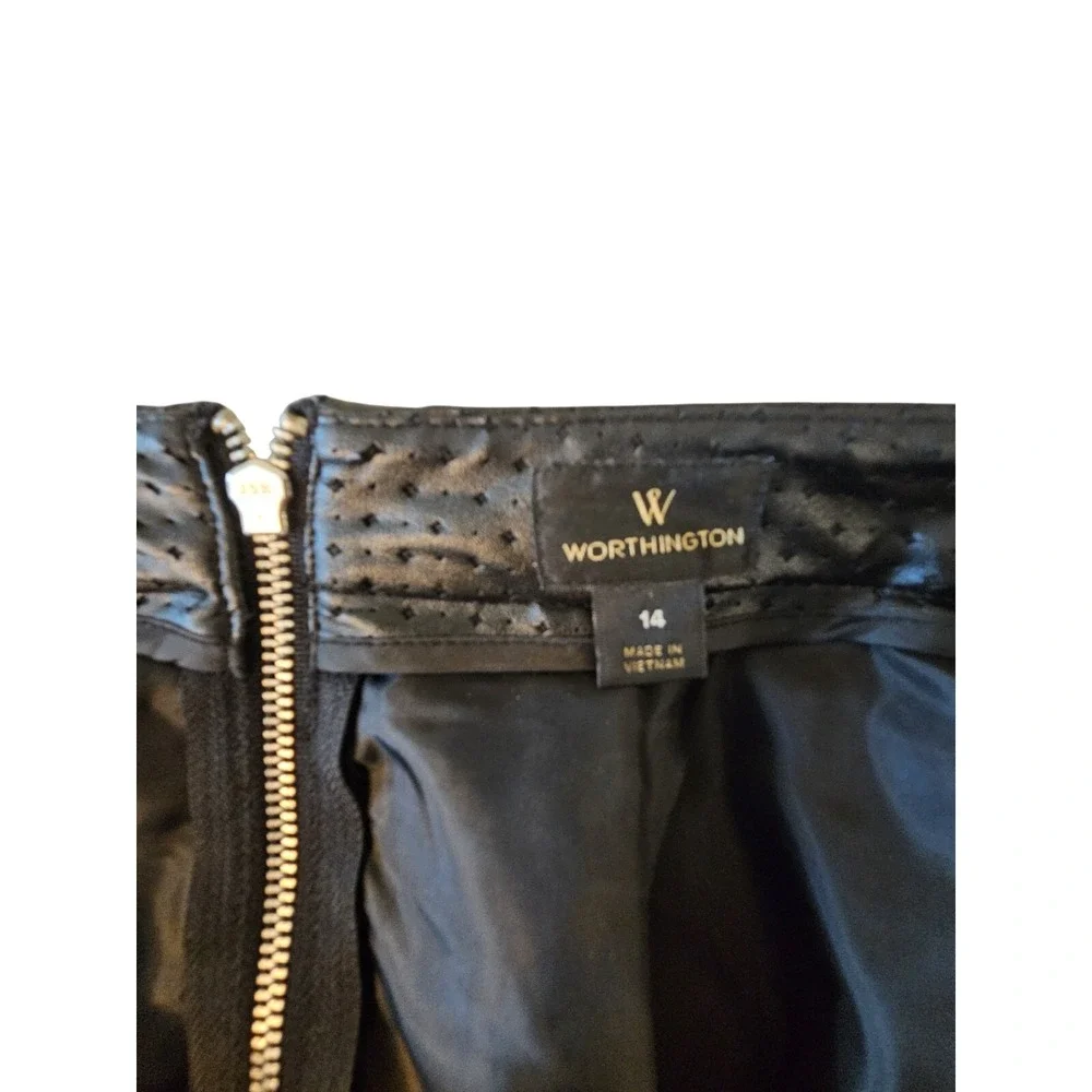 Worthington Faux Leather Lined Skirt A-Line Swing Pleated Black Size 14